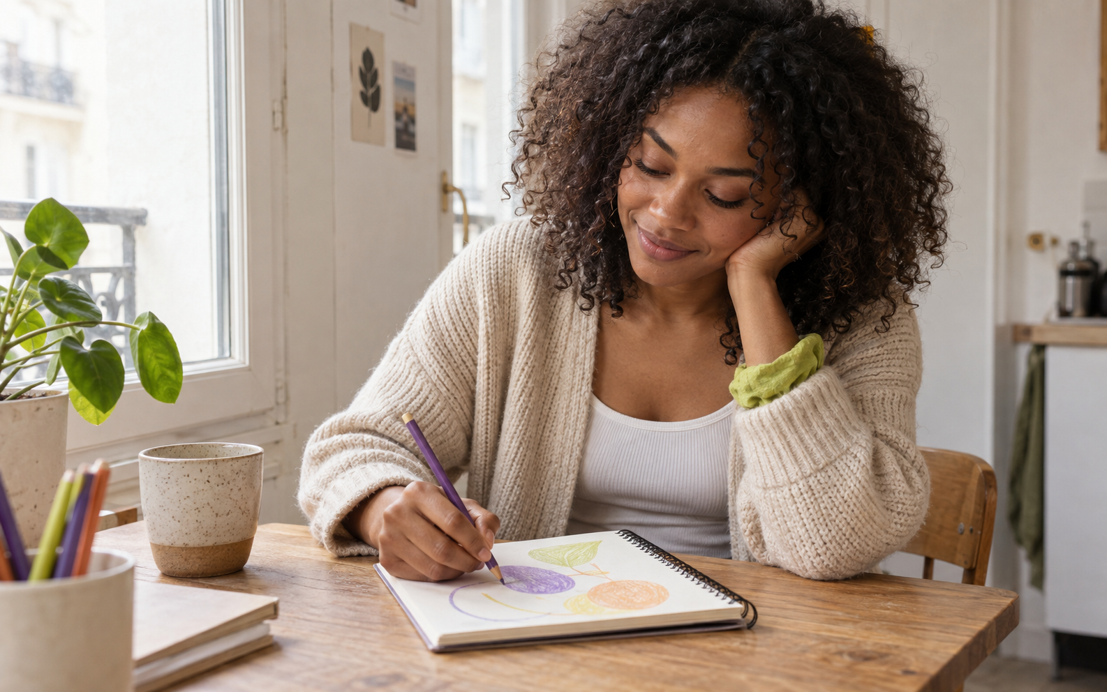 Jeune femme dessinant pendant son temps libre