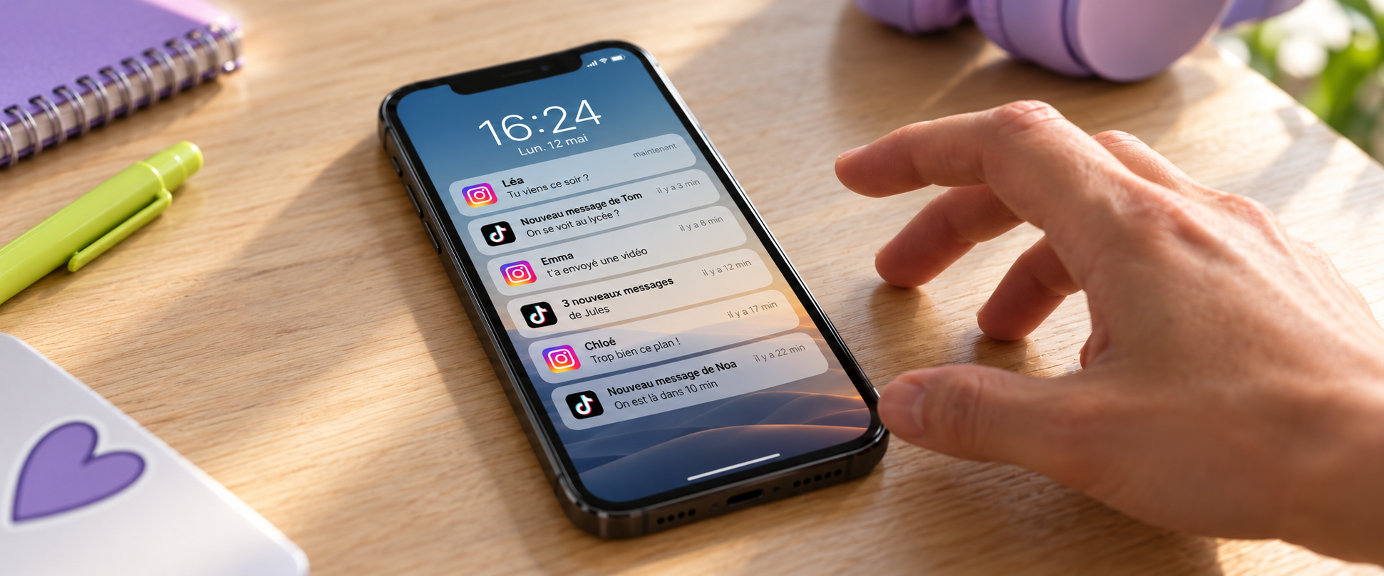 Téléphone affichant plusieurs notifications de réseaux sociaux